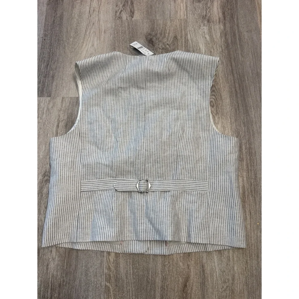 J.Crew Collection Women's Suit Vest Italian Linen White Grey Size 12 NEW
